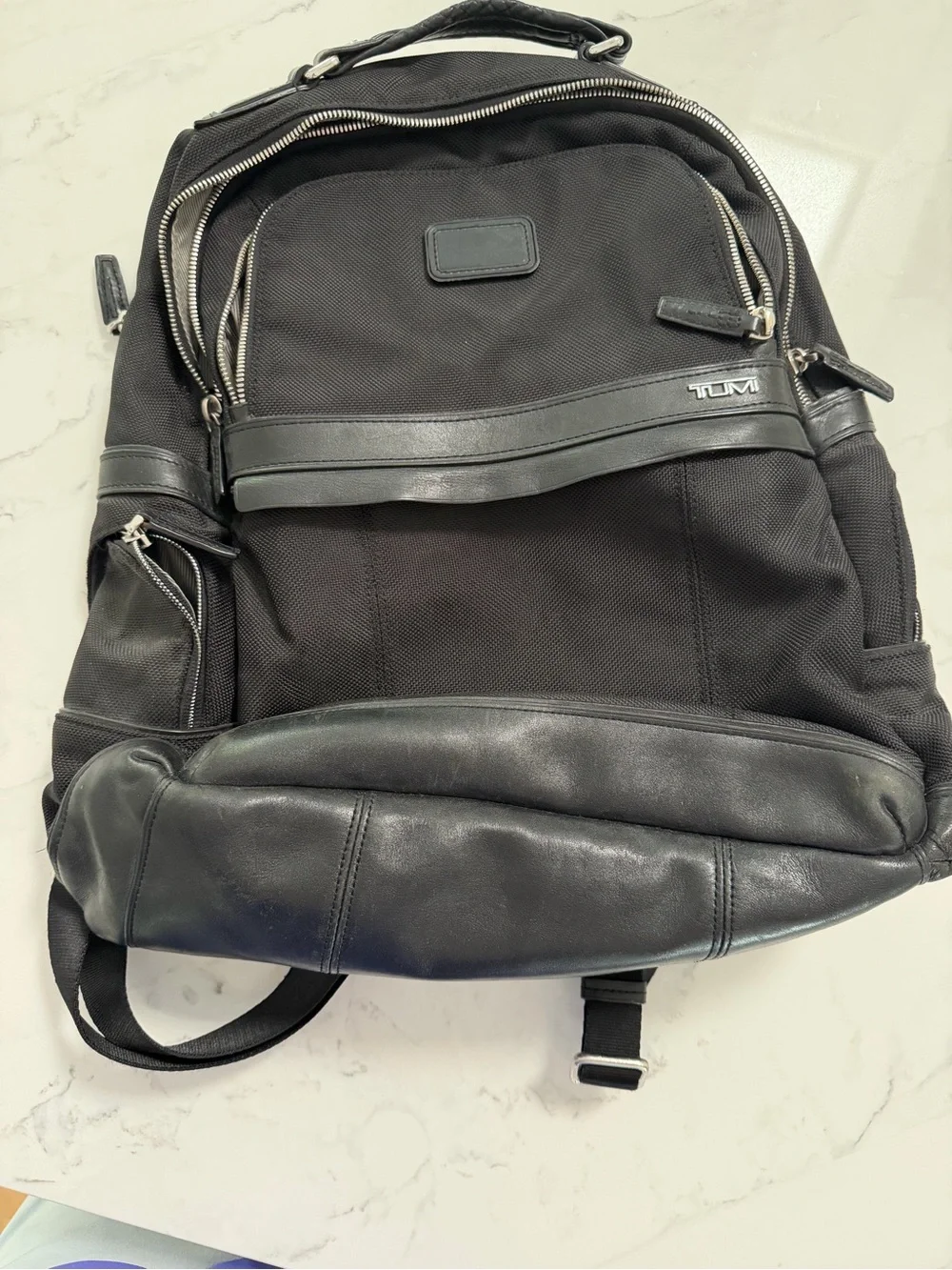 Tumi Black Men's Backpack with Leather Trim